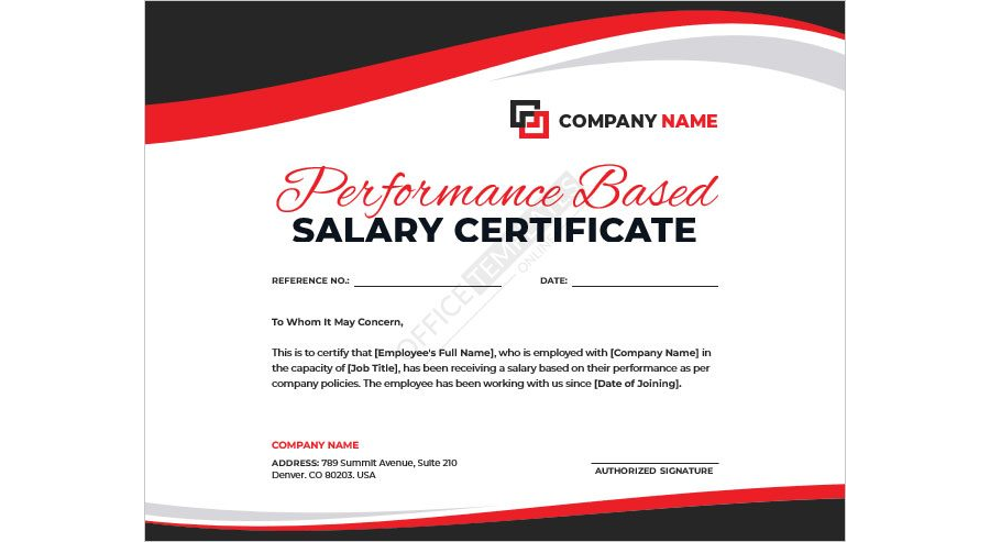 Performance-Based Salary Certificate Template