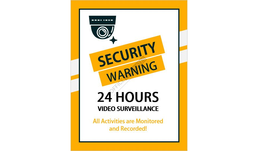 Download 24 Hours Video Surveillance Outdoor Sign Template for MS Word