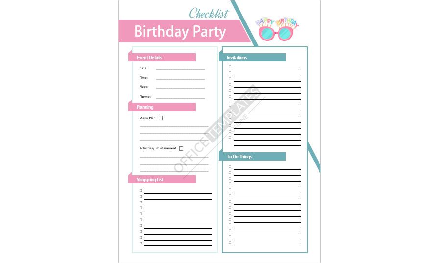 Birthday Party Planning List Template in MS Word