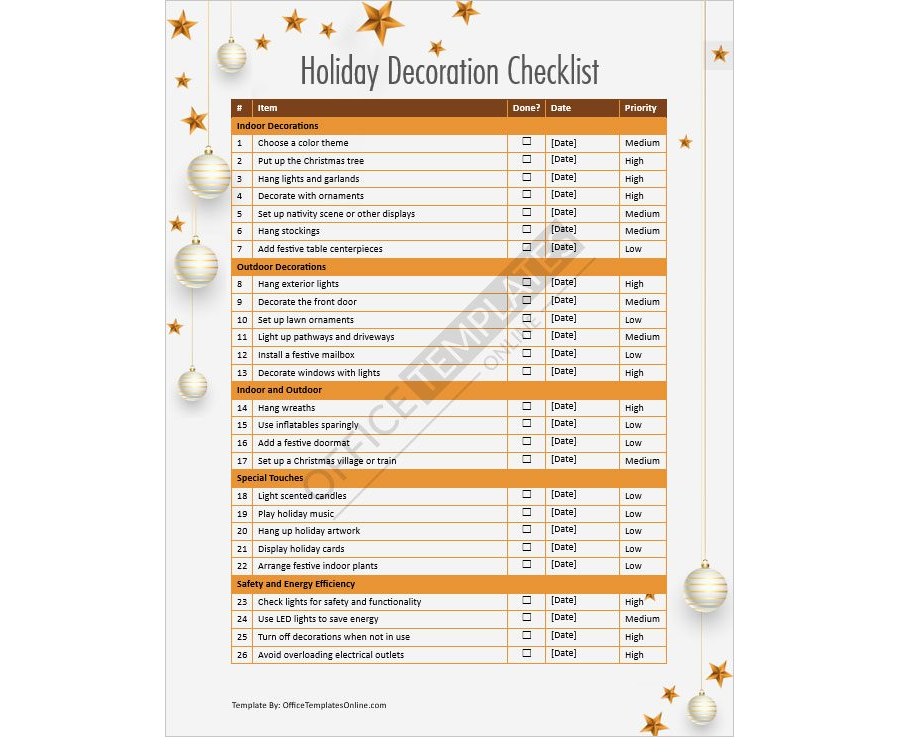 Holiday Decoration Checklist Template in MS Word