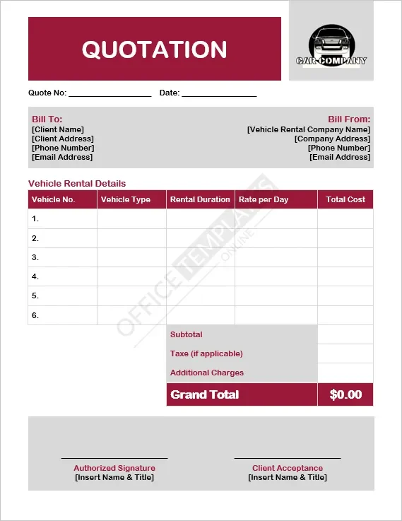 Vehicle Rental Quotation Template