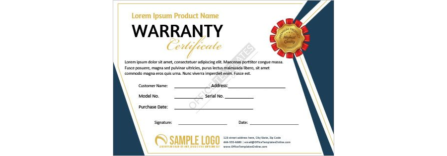 Download Product Warranty Certificate Template for MS Word