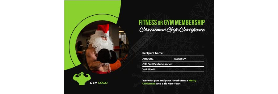 Fitness or Gym Membership Christmas Gift Certificate Template