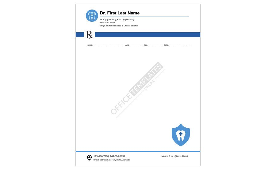 Download Awesome Dentist Prescription Pad Format for Microsoft Word