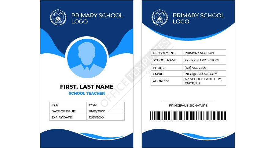 Primary School Teacher ID Card Template