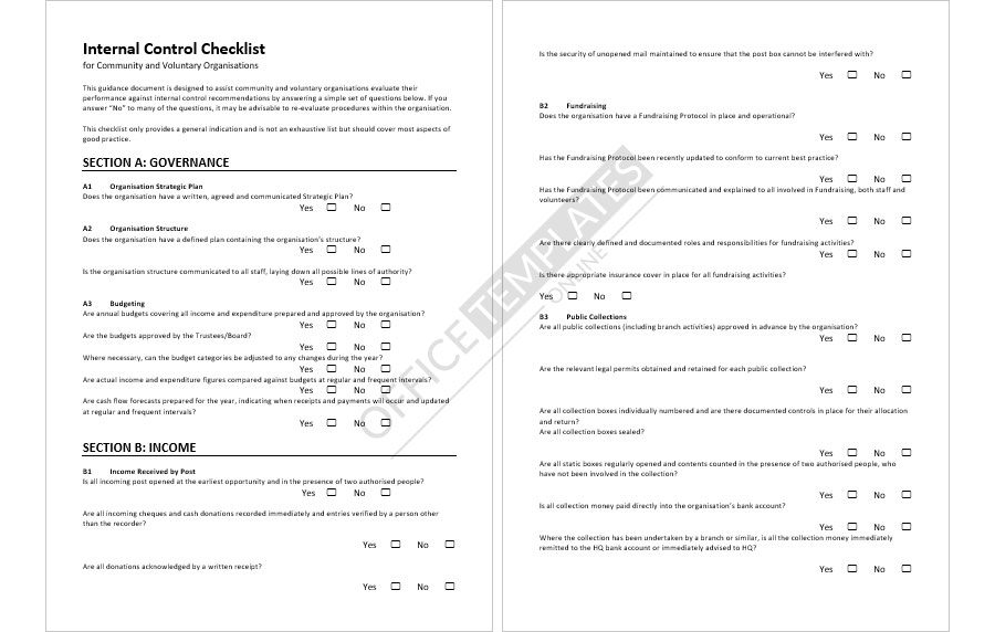 Internal Control Checklist Template in MS Word