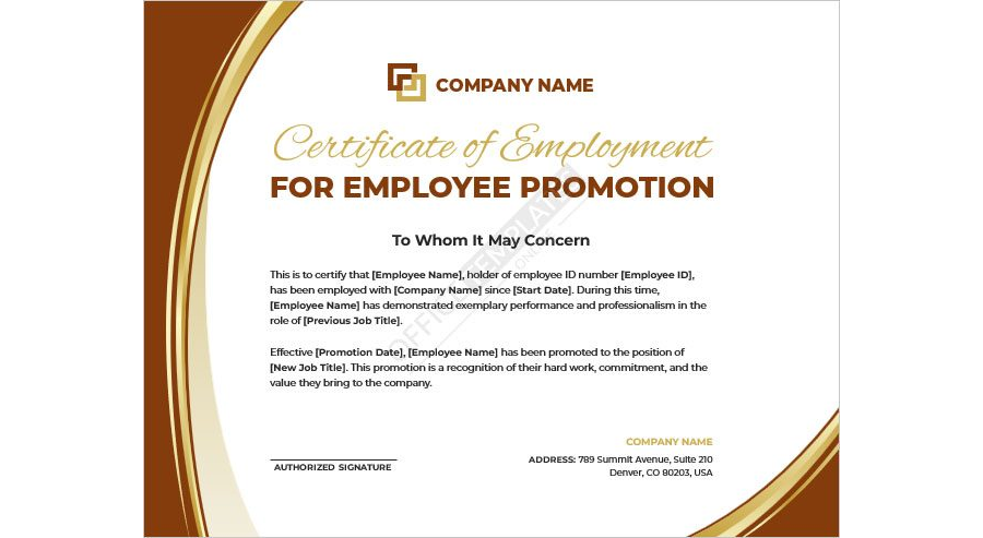 Certificate of Employment for Employee Promotion