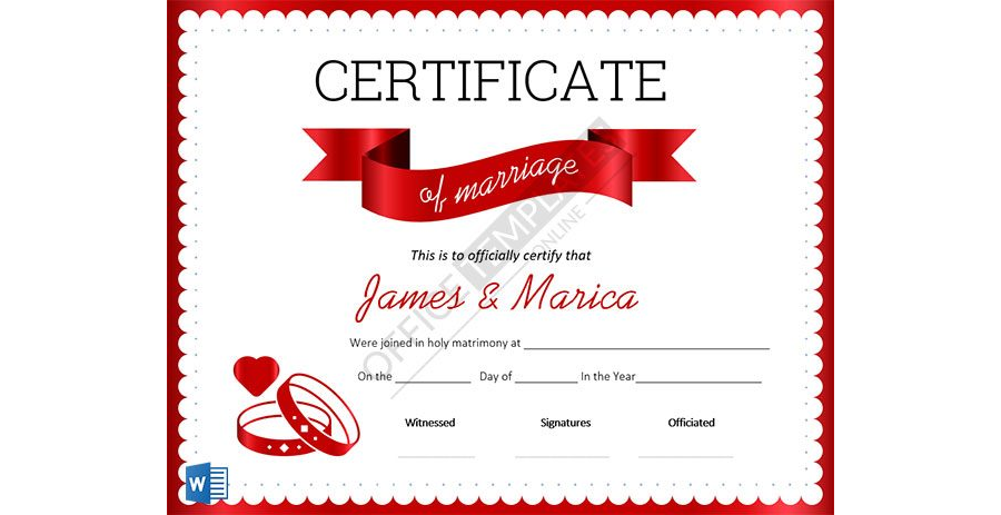 Certificate of Marriage Format for Microsoft Word