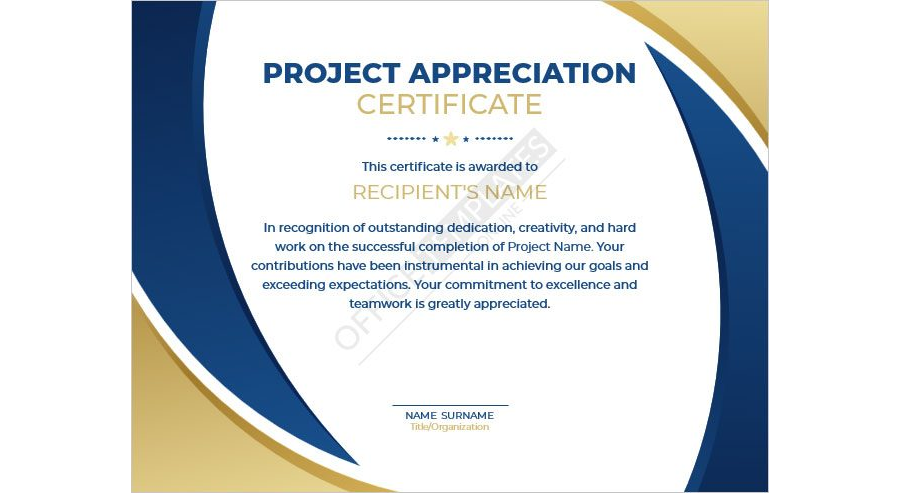 Project Appreciation Certificate Template