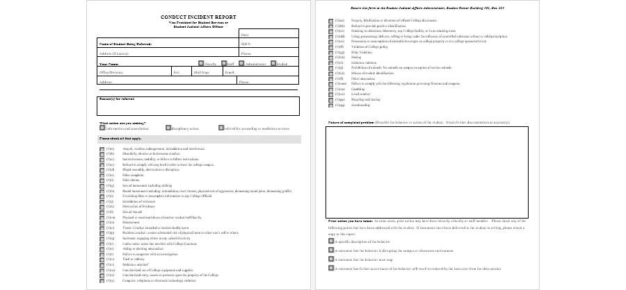 Student Conduct Incident Report