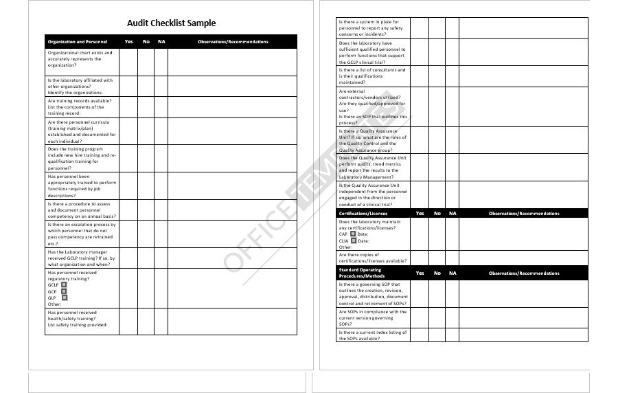 Internal Audit Checklist Sample in MS Word