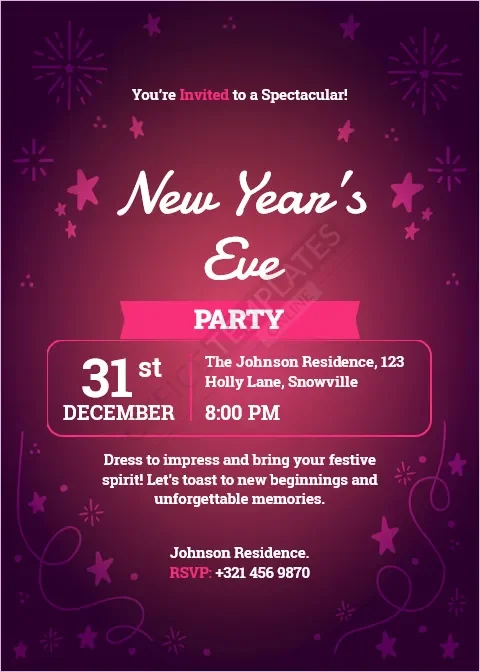 New Year&rsquo;s Eve Party Invitation Card Template