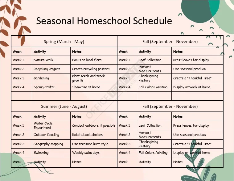 Seasonal Homeschool Schedule