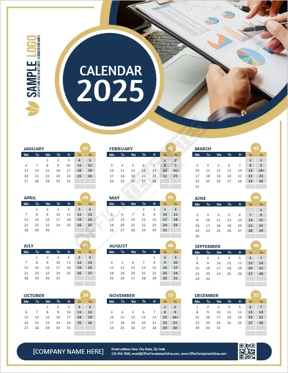 Download Calendar 2025 Template with Company Information - MS Word Format