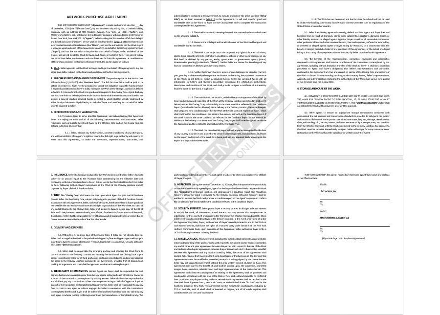 Artwork Asset Purchase Agreement Template