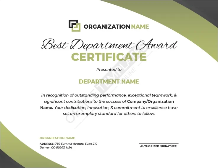 Best Department Award Certificate Template
