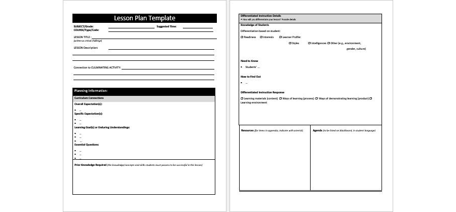 Download Sample Lesson Plan Template in MS Word