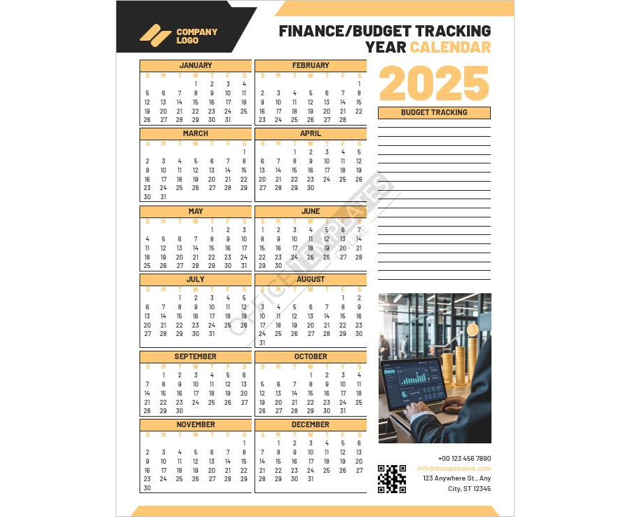 Finance/Budget Tracking Year Calendar Template