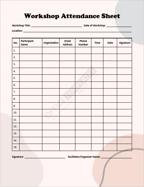 Workshop Attendance Sheet Template