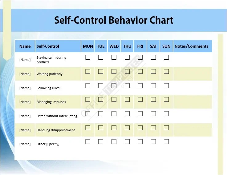 Self-Control Behavior Chart Template