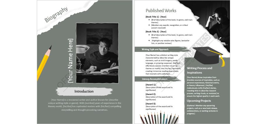 Two-Page Author Biography Template: Unleash Your Literary Journey