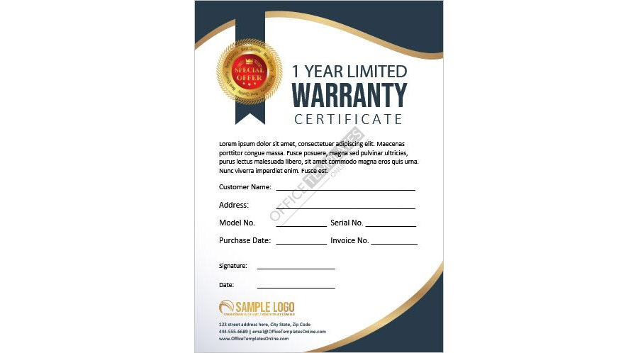 Download One Year Warranty Certificate Design for MS Word