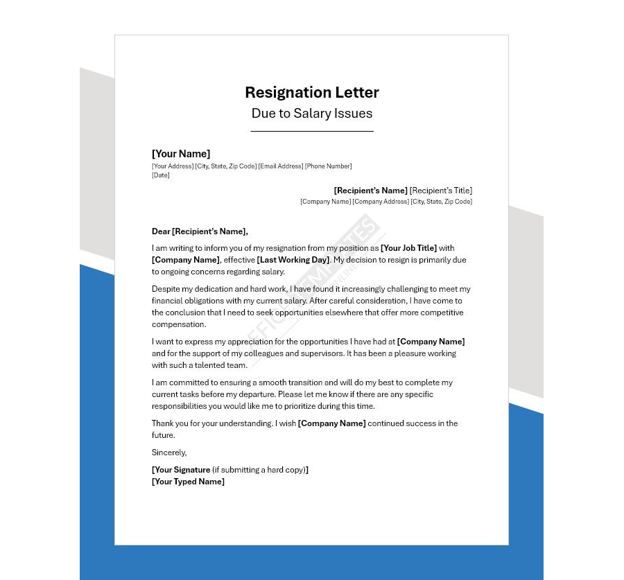 Resignation Letter Due to Salary Issues