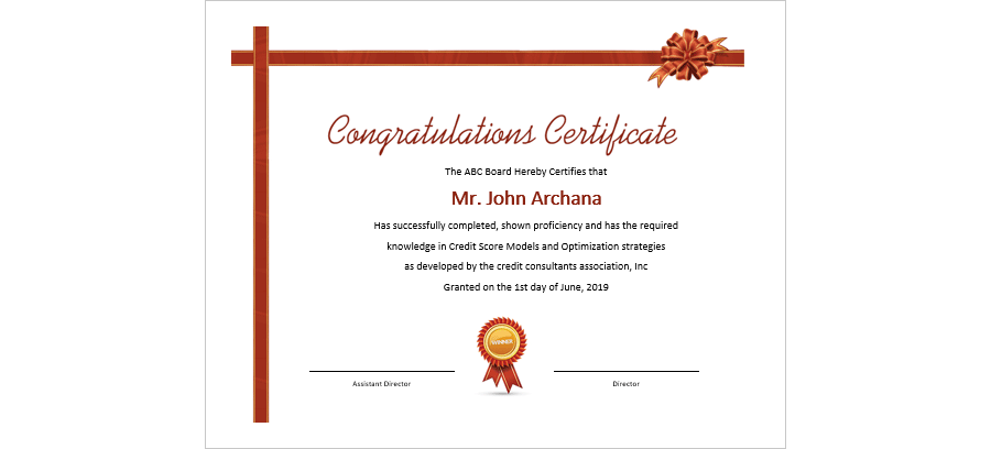 MS Word Congratulations Certificate