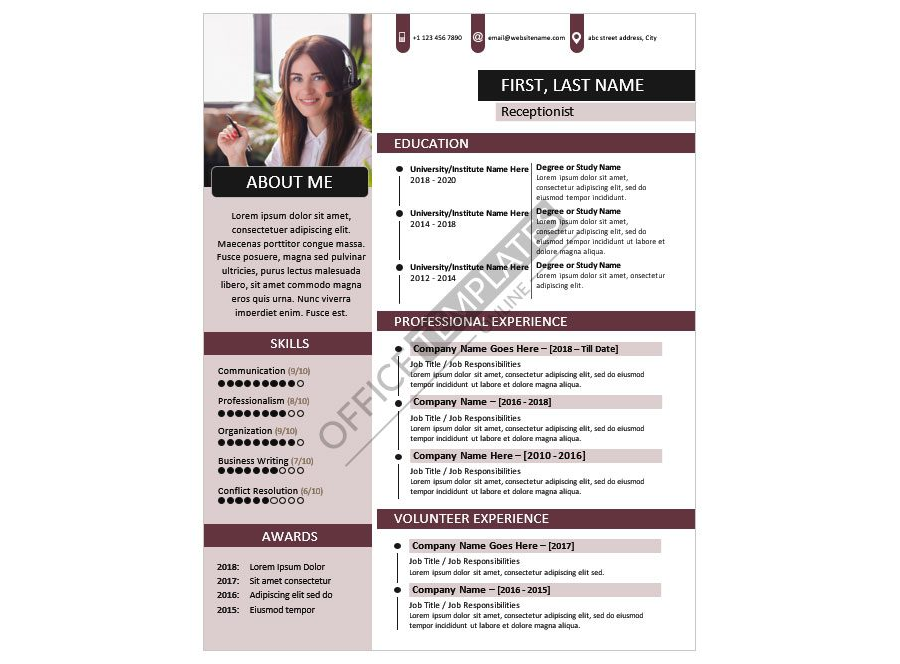 Download Receptionist Resume/CV Format in MS Word