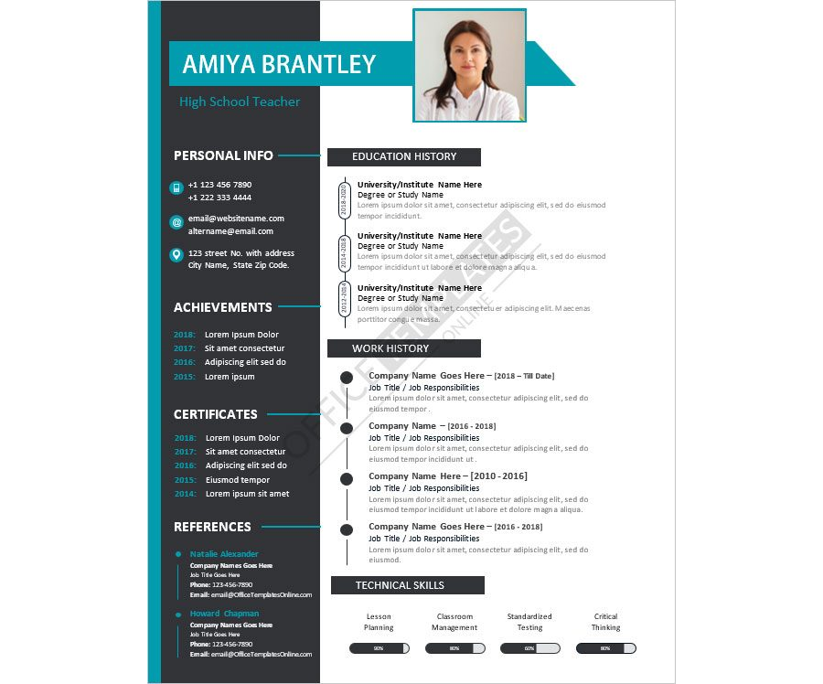 High School Teacher Resume Format for MS Word