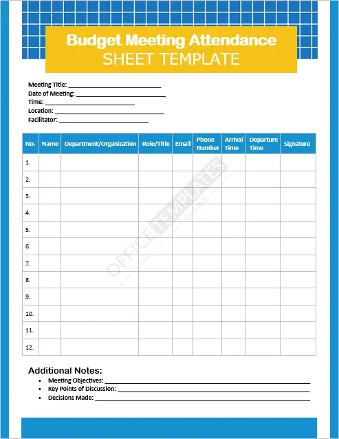 Budget Meeting Attendance Sheet Template