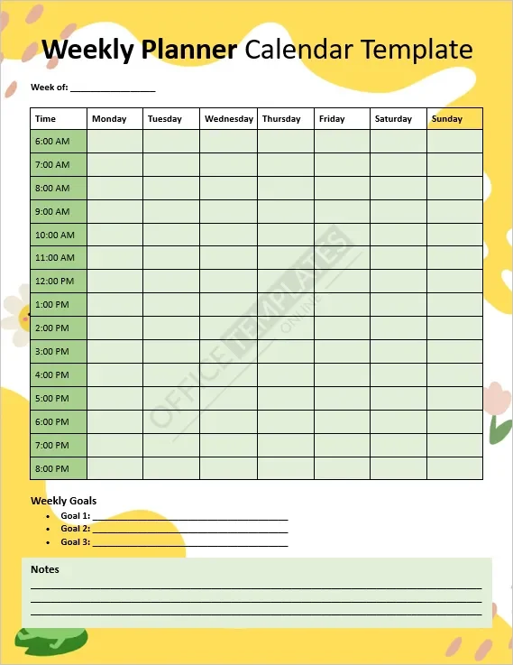 Weekly Planner Calendar Template