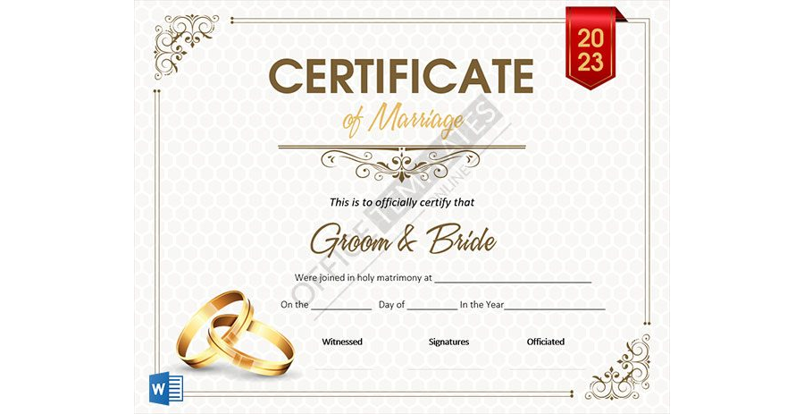 Free Marriage Certificate Design Template for MS Word