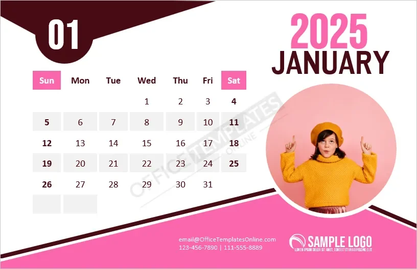 Download Adorable Month Calendar Template with your Own Photo on Every Month Page - Microsoft Word