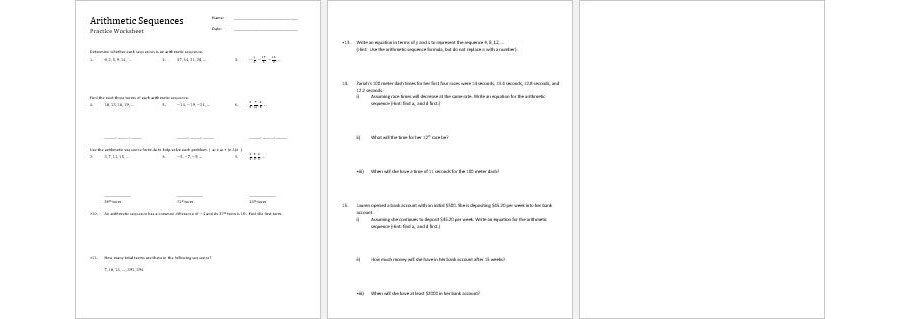 Arithmetic Sequence Practice Worksheet Template in MS Word Format