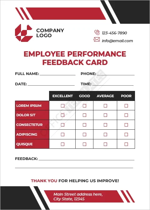 Employee Performance Feedback Card Template