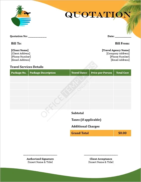 Travel Agency Quotation Template