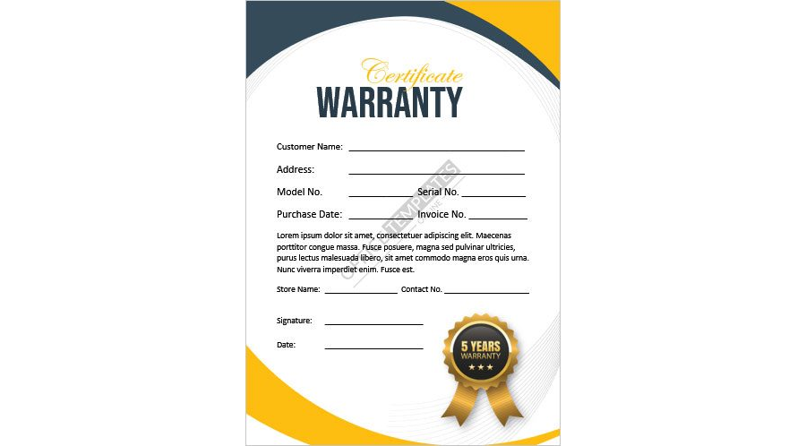 Download Sample Warranty Certificate Format for Microsoft Word