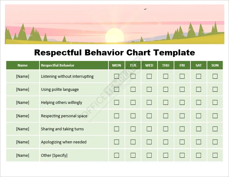 Respectful Behavior Chart Template