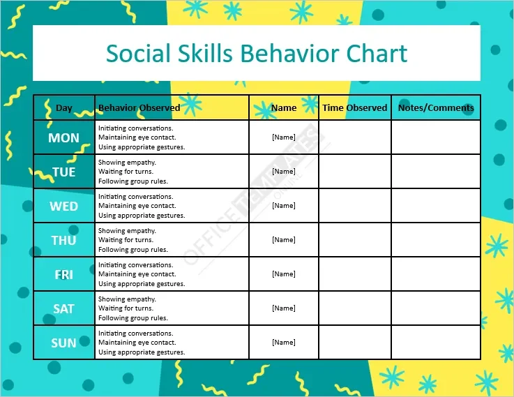 Social Skills Behavior Chart Template