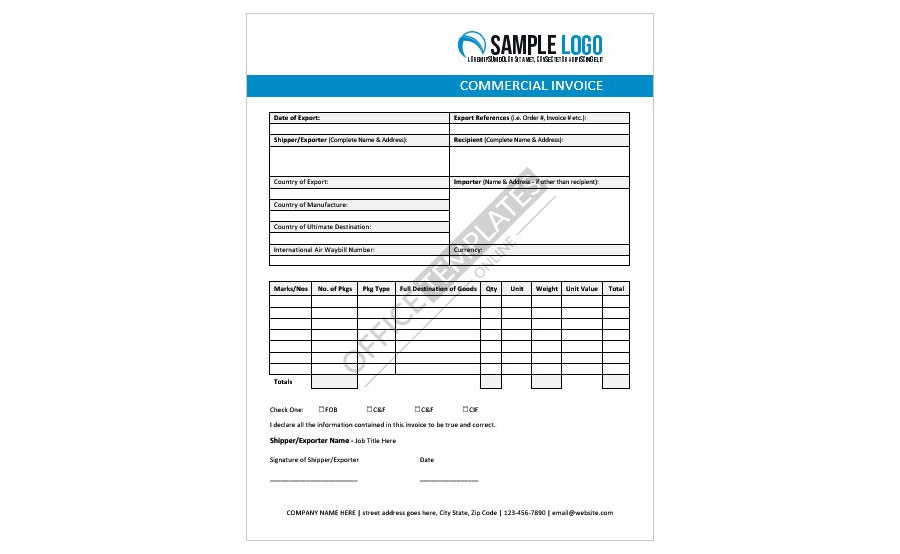 Download Professional Commercial Invoice Template for MS Word