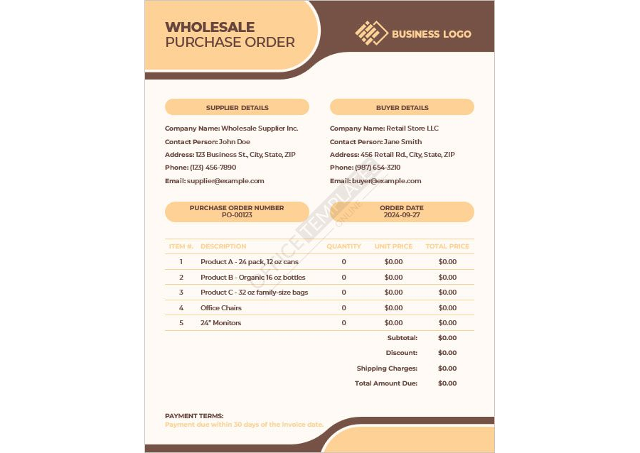 Wholesale Purchase Order Template