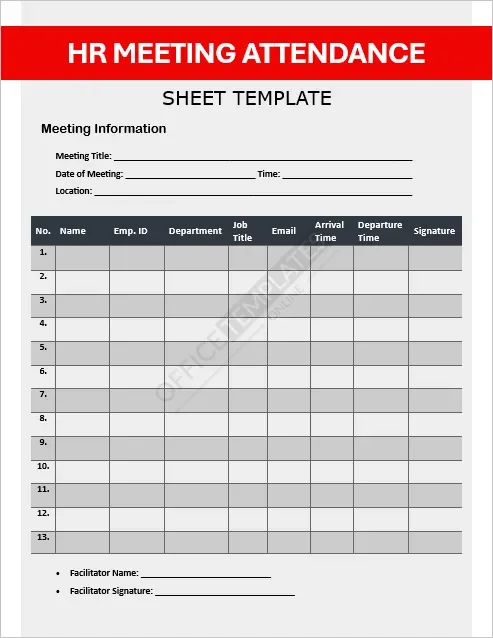 HR Meeting Attendance Sheet Template
