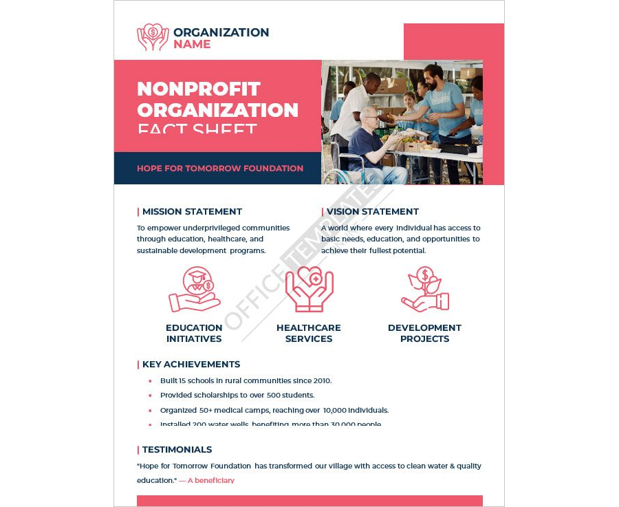 Nonprofit Organization Fact Sheet Template