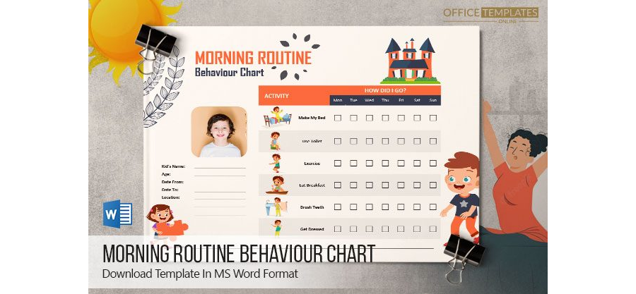 Kid's Morning Routine Chart Template in MS Word