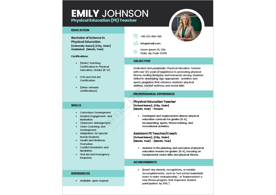 Physical Education (PE) Teacher Resume Template