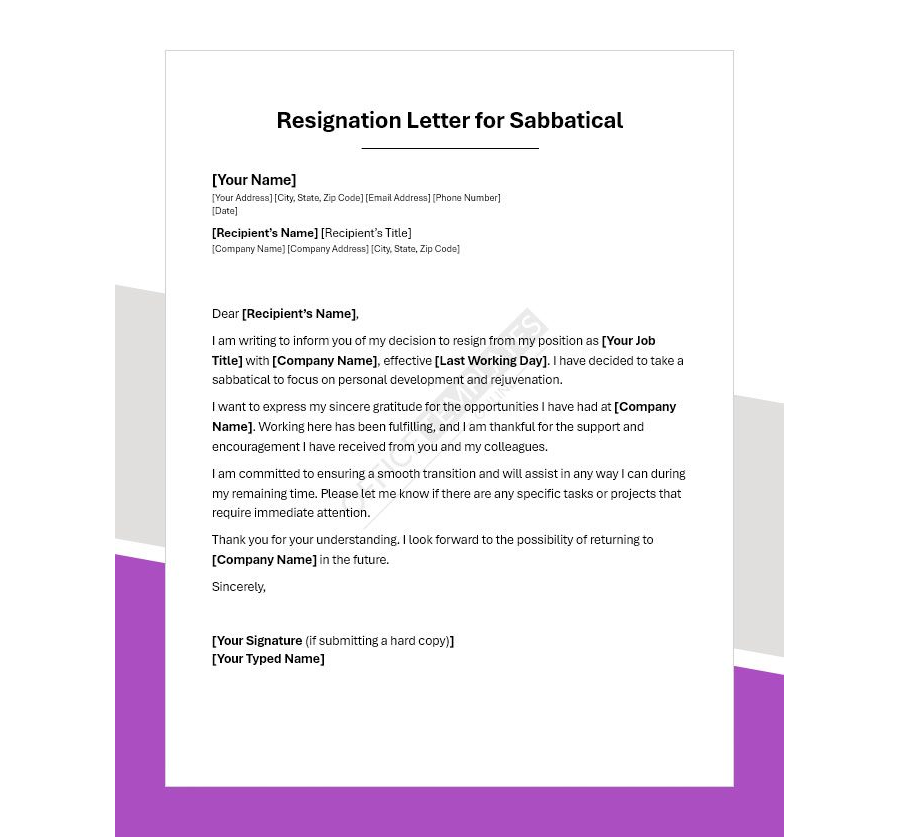 Resignation Letter for Sabbatical