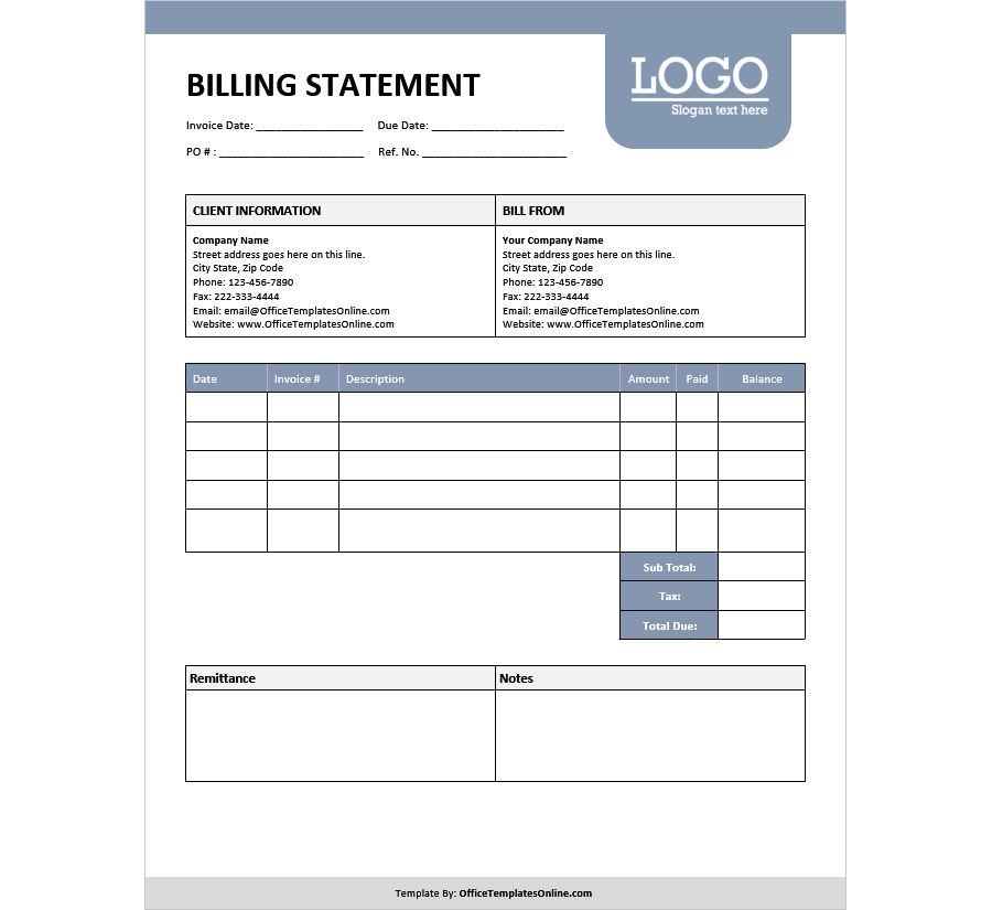 MS Word Billing Statement Template