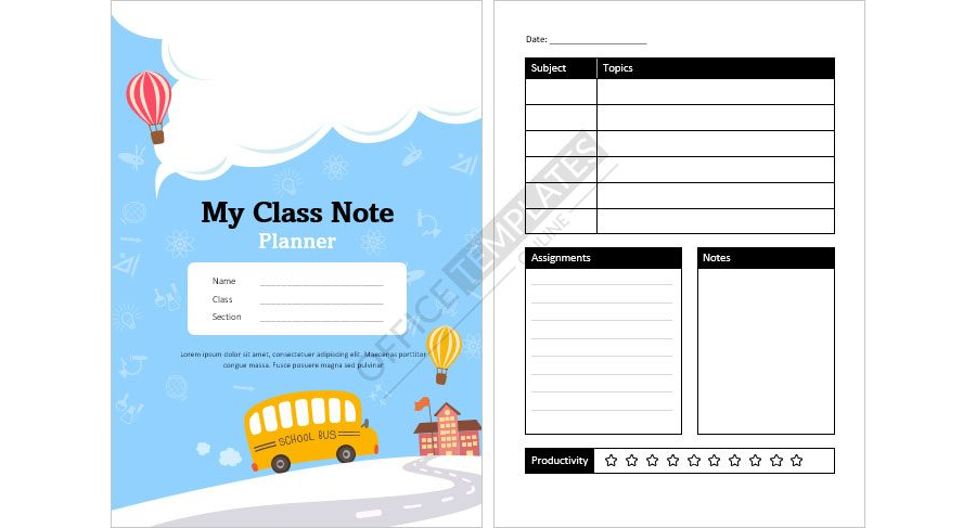 Class Notebook Diary/Planner Template for MS Word