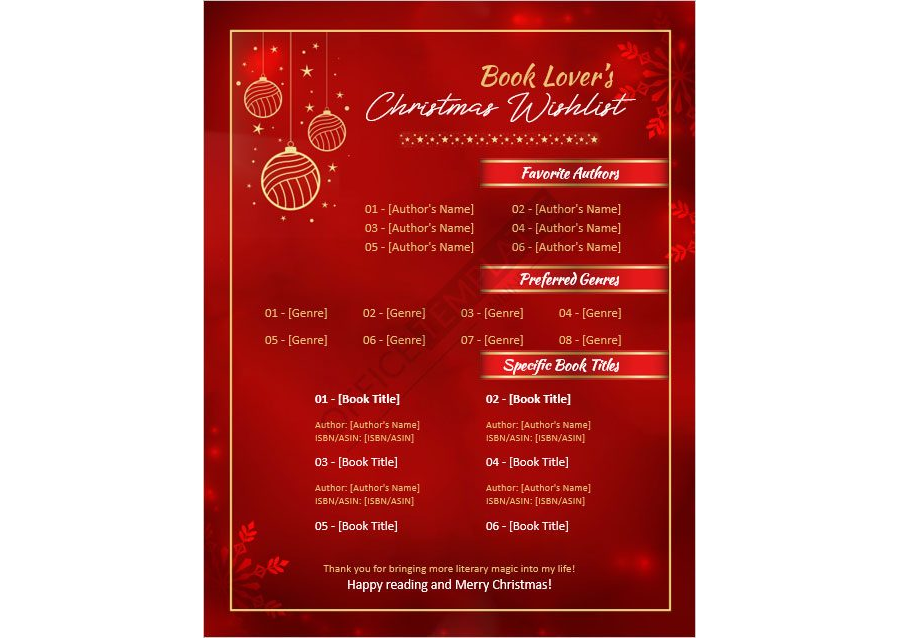 Book Lover's Christmas Wishlist Template